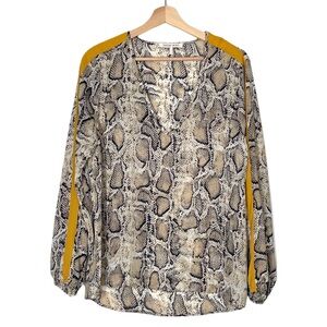 Harper Wren Animal Print Long Sleeve Top Blouse Yellow Accent Size Large